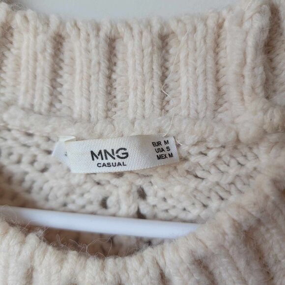 Mng Cable Knit Pullover Sweater Womens Size S Small Fisherman Ski Ivory - Picture 3 of 6